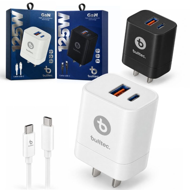 Cargador 125W Super Rapido con Cable C a C Doble Puerto BULLTEC SUPER FAST 312/888