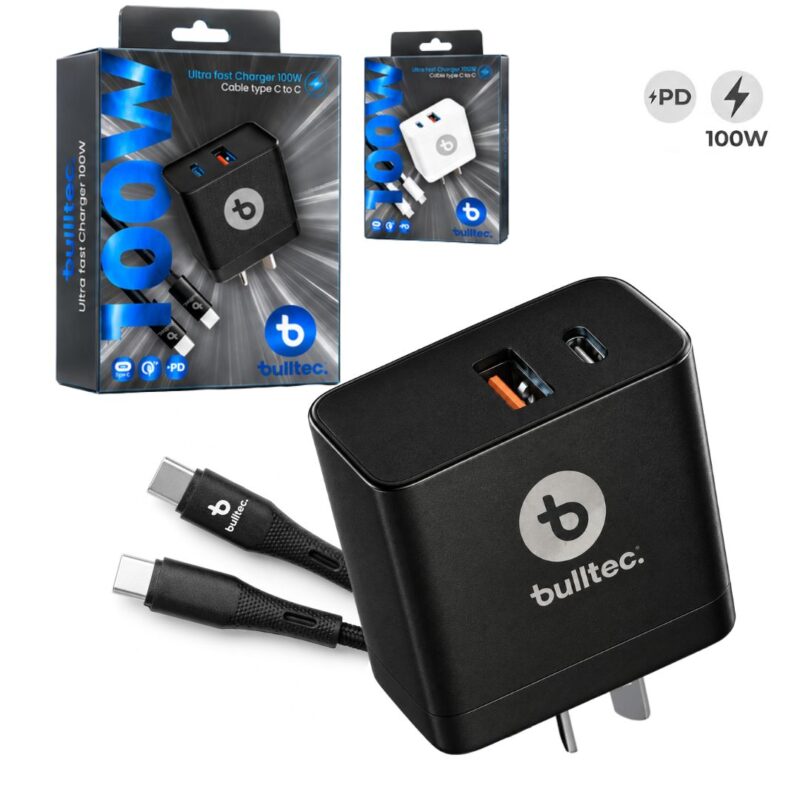 Cargador 100W  Rápido BULLTEC con Cable C a C Doble Puerto  ULTRA FAST