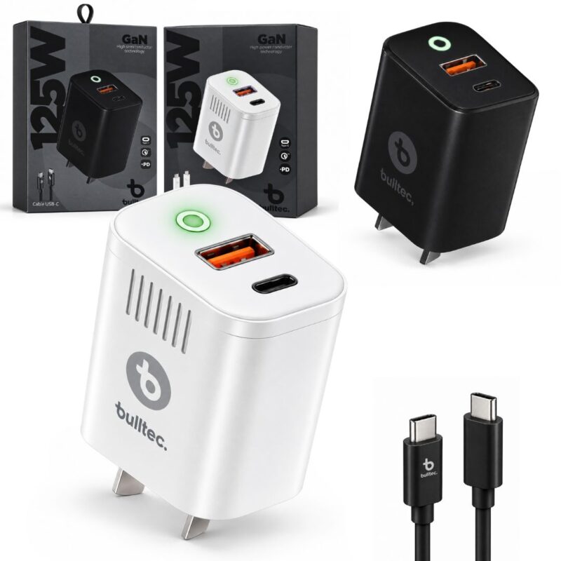 Cargador 125W Ultra Rapido con Cable C a C Doble Puerto BULLTEC SUPER FAST 101/102