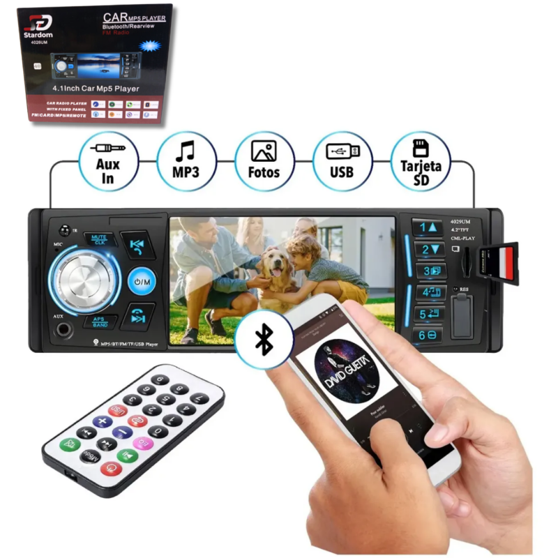 Estereo Para Auto Con Pantalla Fhd Bluetooth Manos Libres Usb 4026UM 4.1"