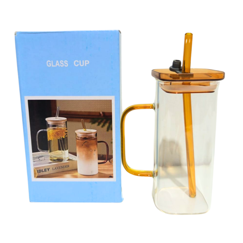 Vaso de Vidrio con Tapa y Sorbete de Vidrio 400ml 4500-03